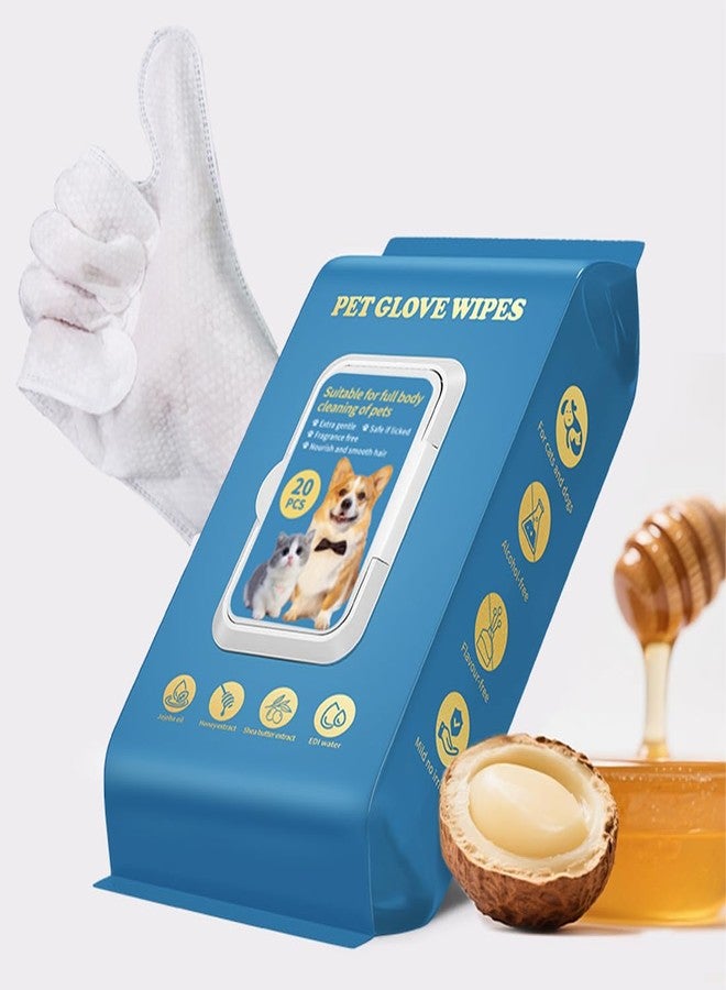 coldchill 20 PCS Pet Glove Wipe, Cleaning Glove for Dog and Cat, Fur Face, Ear, Eye, Paws Cleaning Wipes, Pet Wash Free Gloves, Cleaning Grooming Wipes for Daily Care and Traveling, No Rinse, Gentle, Thickened - Image 1